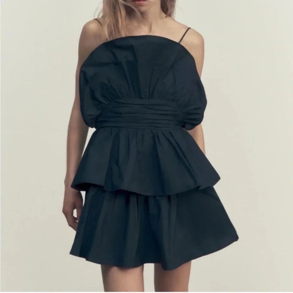 Zara Black Mini Ruffle Dress Size S